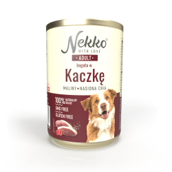 NEKKO puszka pies ADULT bogata w kaczkę, maliny + nasiona chia 400g